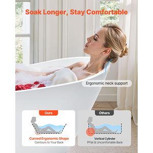 Vasca da Bagno Freestanding Contemporanea in Acrilico Bianco da 67 Pollici, Forma Ovale Elegante, Scarico con Troppopieno in Nichel Spazzolato, per 2 Persone - Product Image 3