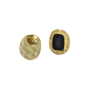 Gold Plated Brass <b>Stud</b> <b>Earrings</b> <b>Black</b> Tourmaline Natural Semi-Precious Stone High Polish Nickel Free Durable High Quality Party - Product Image 2