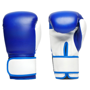 Gants d'entraînement de boxe en PU bleus et blancs avec fermeture Velcro pour adultes de 14 ans et plus, design respirant - Product Image 1