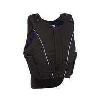 Gilet de protection équestre pour l'équitation, boucle à dégagement rapide, fermeture Velcro sur l'épaule, passepoil blanc, noir