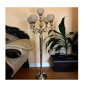 5 Arms Silver Candelabra With Crystal <b>Globe</b> Aluminum Tall Nickel Plated Handmade candle Stand for Centerpiece Party Decoration - Product Image 1