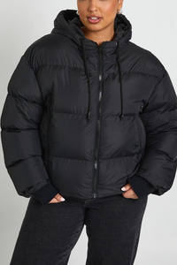 High Quality Custom Logo Design <b>Black</b> Hooded Padded Women Puffer Jacket <b>Windbreaker</b> Winter Warm Outdoor Bubble Jacket For Women - Product Image 3