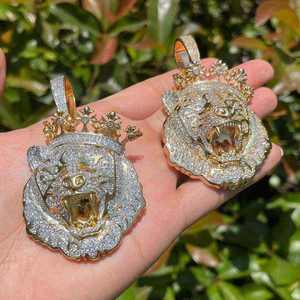 Collar con Colgante de Cabeza de León con Moissanita, Amuleto de Animal, Chapado en Oro, Joyería Hip Hop para Hombre - Product Image 1