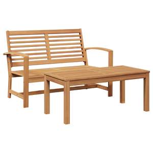 Ensemble de bancs de jardin en teck massif brun, 2 pièces - Product Image 1