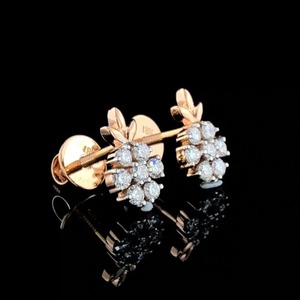 14K Solid Rose Gold 0.35ct Lab Grown Diamond Floral Cluster Stud <b>Earrings</b> Wedding Elegant Jewelry Gift for Women - Product Image 6