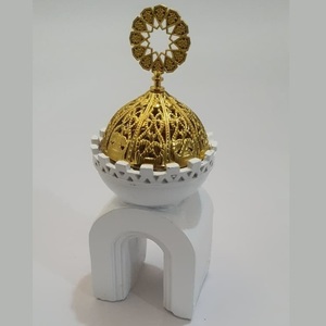 Kraft World Trendiger Handgefertigter Bakhoor-Räucherstäbchenhalter Weiß & Gold Akzentuierter Gips Arabische Heimdekoration - Product Image 2