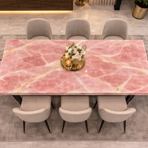 Table à manger rectangulaire en onyx rose écologique de qualité supérieure, table artisanale de luxe, design élégant pour des espaces de vie élégants - Product Image 1
