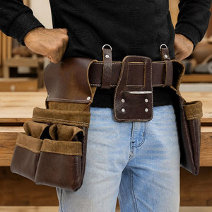 Organisateur de ceinture à outils en cuir robuste pour charpentier, avec pochettes spacieuses, boucle renforcée pour marteau et ajustement réglable - Product Image 2