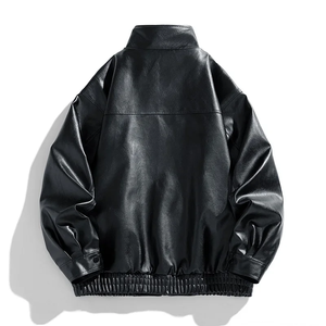 Chaqueta Bomber de Cuero Genuino para Hombre de Alta Calidad, con Bolsillos Laterales, Cintura Elástica, Cuello Alto, Sin Necesidad de Lavado, Corte Ajustado, Estilo Casual - Product Image 4