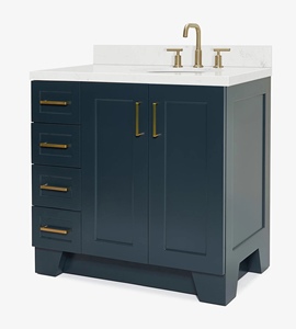 Meuble sous-vasque de salle de bain Quartus 36 pouces à étiquette privée, avec vasque décalée à droite, 4 options de finition, vente en gros, usine du Vietnam - Product Image 2