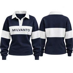 Navy Custom <b>Women</b>’s Rugby <b>Polo</b> Shirt 100% Cotton 220 GSM <b>Long</b> <b>Sleeve</b> Rugby Shirt Premium Breathable Fabric <b>Polo</b> For <b>Women</b> - Product Image 1