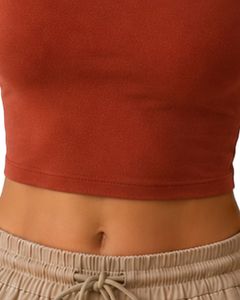 Top Corto de Cuello Cuadrado Color Marrón Oxidado para Mujer, Sin Mangas, de Algodón y Elastano, Elástico, para Fitness, Yoga, Casual, Verano, Básico, Personalizable - Product Image 6