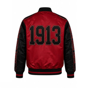 Delta Sigma Theta Varsity <b>Jacket</b> <b>Cream</b> Red Sleeve 1913 Back Print Zipper Front Preppy Style College Bomber <b>Jacket</b> - Product Image 6