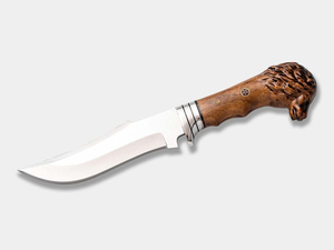 Couteau Bowie à lame fixe de chasse et de camping en plein air, fait main, avec fourreau en cuir, acier Damas, manche en bois, 175 mm, garantie 3 ans - Product Image 5
