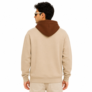Custom Two Tone Men <b>Hoodies</b> Beige Brown Cotton Fleece Relaxed Fit Y2K Trendy Hoodie <b>Plain</b> Autumn Winter Streetwear Private Label - Product Image 2