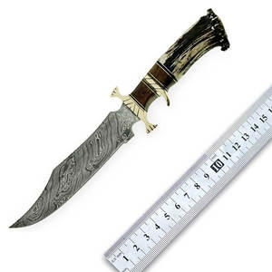 Custom Handmade Damascus Steel with <b>Bone</b> <b>Handle</b> Fixed Blade <b>Knives</b> Outdoor Camping <b>Knife</b> with Leather Sheath - Product Image 3