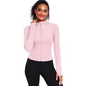 Pink Full Sleeve Stand Neck <b>Zipper</b> Front Crop <b>Top</b> High Waist Leggings Yoga Set Seamless Breathable Solid Color - Product Image 1
