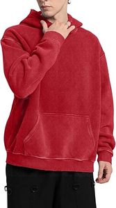 Sweat-shirt à capuche rouge uni pour homme, 100% coton molletonné, coupe ample, décontracté, avec poche kangourou, pour l'automne - Product Image 2