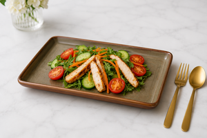 Healthy Grilled Chicken Salad on Rectangular <b>Ceramic</b> <b>Plate</b> Restaurant Style Sushi Plating for Food Decorative Dining Table - Product Image 4