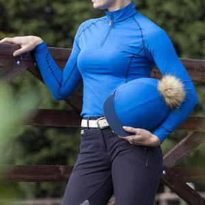Women's Blue <b>Long</b> <b>Sleeve</b> Riding <b>Base</b> <b>Layer</b> Polyester Spandex Quick Dry Technical Fabric for Equestrian Use - Product Image 3