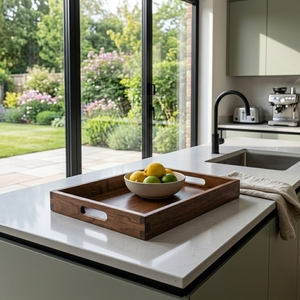 Plateau de service rectangulaire en bois de teck massif de qualité alimentaire avec poignées, plateau en bois naturel fait à la main, accessoire de cuisine, ensembles de présentation - Product Image 2