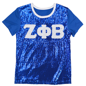 Zeta Phi Beta <b>Sequin</b> T Shirt Royal Blue Greek Letter Tee Short Sleeve Sorority Apparel Sparkle Stylish Cotton <b>Top</b> Fit - Product Image 1
