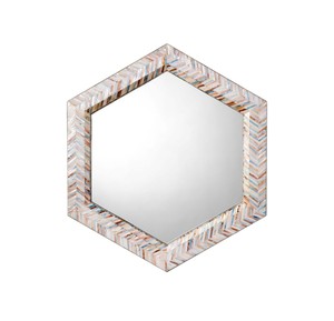 Miroir hexagonal suspendu de qualité supérieure, en mosaïque naturelle de coquillages, pour la décoration intérieure et l'hôtellerie, miroir en nacre. - Product Image 1