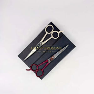 Tijeras de Peluquería Profesionales de Acero Inoxidable para Diestros, Color Rojo Oscuro y Beige, Mango Largo, Punta Redonda y Afilada, para Cortar el Cabello en Salón - Product Image 1
