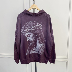 Sudadera con capucha de invierno para fabricantes, estilo hip hop, con lavado ácido, pedrería y efecto desgastado, con logotipo personalizado, de streetwear, lisa, transpirable y teñida. - Product Image 6