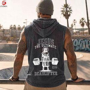 <b>Mens</b> <b>Sleeveless</b> <b>Hoodie</b> Vest Oversized Hooded Tank Top Casual Streetwear Eco-Friendly Breathable Cotton Vintage Fitness Gym - Product Image 4