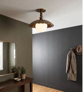 Luminaire suspendu encastré LED moderne en laiton fait main, finition patine antique |   Luminaire globe en verre opale de style Mid-Century - Product Image 4