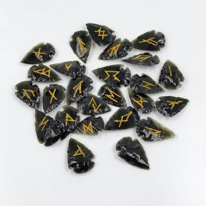 Juego de Runas de Punta de Flecha de Obsidiana Negra, Hermoso Cristal Futhark, Hecho a Mano, Estilo Feng Shui, Grabado, Ágata Muntaha Curativa - Product Image 1