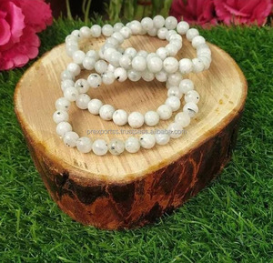 European American Natural Moon Stone Bracelet 8mm Elastic Handmade Trendy Jewelry To Give Mental Clarity & Removes Failures - Product Image 1