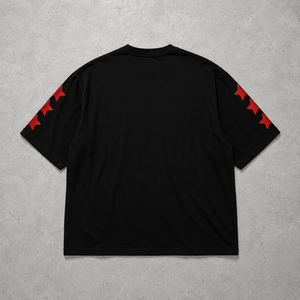 T-shirt à manches courtes pour homme, noir, avec motif d'étoiles rouges, col rond, style décontracté, tissu jersey 100% coton, coupe classique - Product Image 2