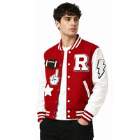 Blouson universitaire rouge et blanc avec appliqué éclair de star de football, manches longues, boutons sur le devant, pour adulte, tenue décontractée d'automne