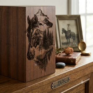 Personalized Wooden Pet <b>Memorial</b> Urn Engraved Cremation Keepsake <b>Box</b> Horse Forest Wildlife Tribute for Human Pet - Product Image 6