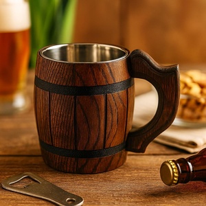 Chope à bière en bois de style baril avec doublure en acier inoxydable – Vaisselle vintage pour bars, restaurants et vente en gros - Product Image 1