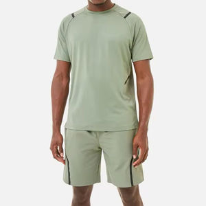 Vêtements d'été pour hommes, ensemble t-shirt et short en coton léger, 100% coton, t-shirt et short surdimensionnés pour hommes avec logo - Product Image 1