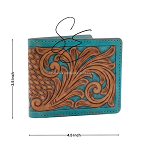 Turquoise Genuine <b>Leather</b> Bifold Wallet Handmade <b>Tooled</b> <b>Leather</b> Wallet Vintage Western Cowboy Wallet Men Gifts - Product Image 3