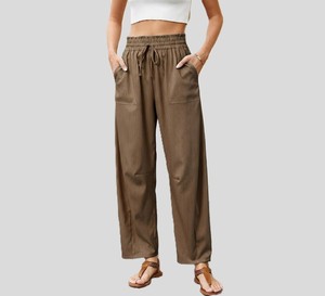 Womens Casual Jogger <b>Trousers</b> Breathable Loose Drawstring Waist Comfortable Cotton Blend Stylish Streetwear Lounge Wear Fashion - Product Image 1