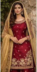 Conjunto de Fiesta Indio y Pakistaní de Última Moda, Top-Pantalón con Dupatta, Seda JC Sin Arrugas, Nueva Llegada - Product Image 2