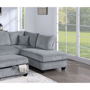 Set Divano Contemporaneo in Corduroy a 3 Pezzi Colore Nebbia: Divano LAF con Chaise Longue RAF e Sezione a L per Soggiorno - Product Image 4