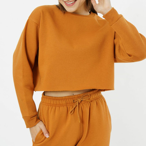<b>Women's</b> <b>Orange</b> Cropped Sweatshirt Drop Shoulder O-Neck Full Sleeve Casual Knitted Solid Color Autumn Wear - Product Image 6