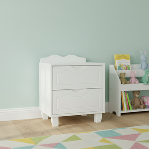 Mesa de Noche Infantil de Madera Blanca con 2 Cajones, Económica, Construcción Duradera, Fácil Montaje, Envío Rápido - Product Image 1