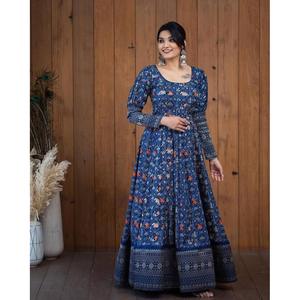 DISEÑADOR SATIN SILK PRINT TRABAJO SOLO VESTIDO AZUL MARINO - Product Image 4