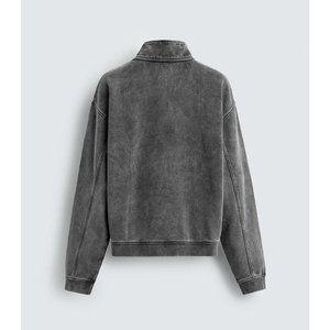 Men's Women's Oversized Half Zip Sweatshirt <b>Mock</b> <b>Neck</b> Plain Cotton Casual Streetwear <b>Top</b> Acid Wash - Product Image 2