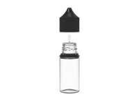 Bouteille en PET Chubby Gorilla 30 ml, forme licorne, avec bouchons anti-effraction et anti-vol (bouteille transparente/fermeture noire opaque)