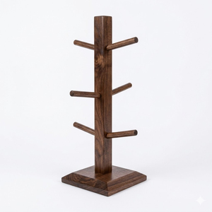 Support à tasses moderne en bois massif, écologique et naturel, pour le rangement sur comptoir de cuisine et la décoration intérieure - Product Image 6