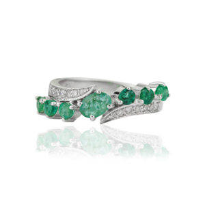 Bague fine de haute qualité, tendance, à motif floral, style bypass, en émeraude naturelle et diamant, pour femmes - Product Image 1