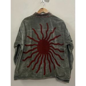 Chaqueta de Algodón de Punto con Terciopelo Bordado a Mano para Mujer, Cuello Mandarín, Manga Larga, Estampado Floral, Frente Abierto, Estilo Prairie, Invierno/Primavera - Product Image 6